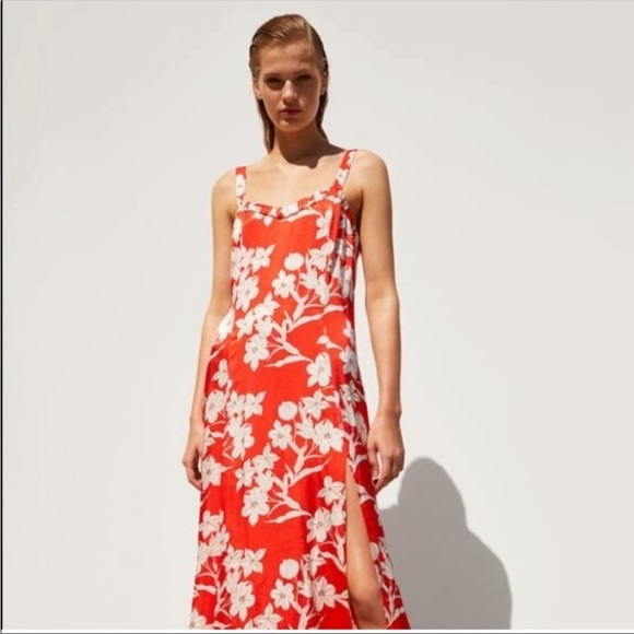 New Zara Floral Satin Midi Dress - Picture 2 of 7